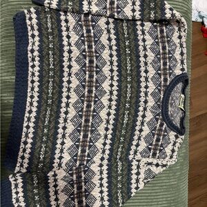 Men's Crewneck Sweater - Blue and Green Pattern